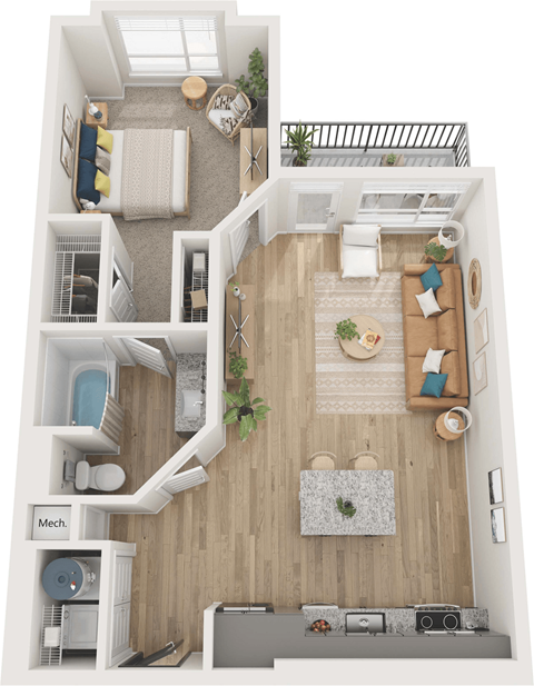 a floor plan of a house with a bedroom and a living room